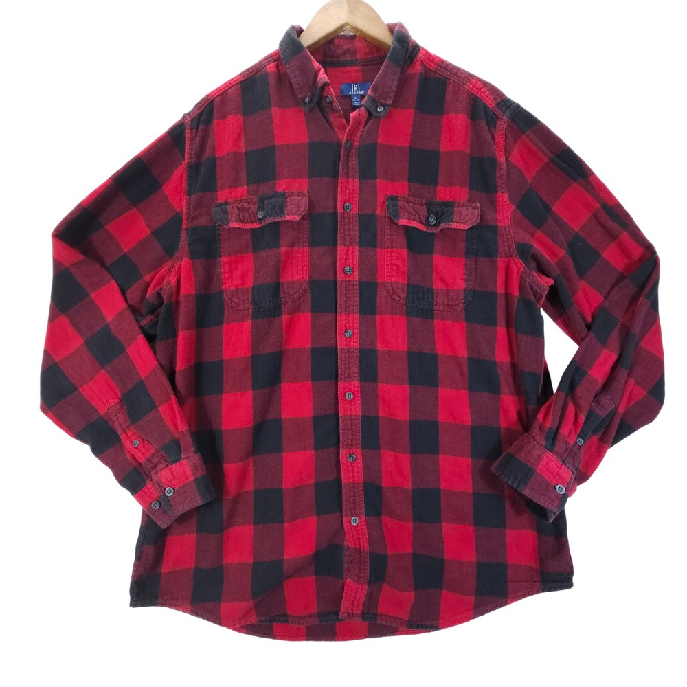 George Flannel Shirt Mens XLT Red Buffalo Plaid Check Streetwear Cotton Outdoor